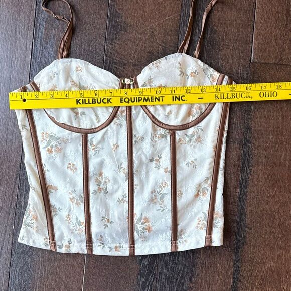 Floral bustier corset tank top size large lace coquette fairy whimsical cream br - Picture 10 of 11